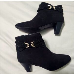 Karen Scott Black Ankle Booties with Gold Accents